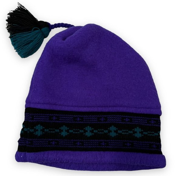 The Mews Beanie Purple Black Knit Wool Apres Ski‎ Pom Outdoors Hiking - Picture 2 of 4
